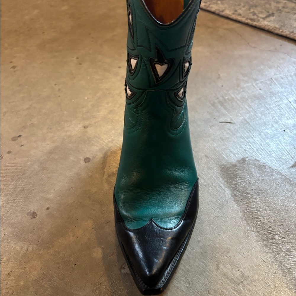 Green and Black Western Ankle Boots